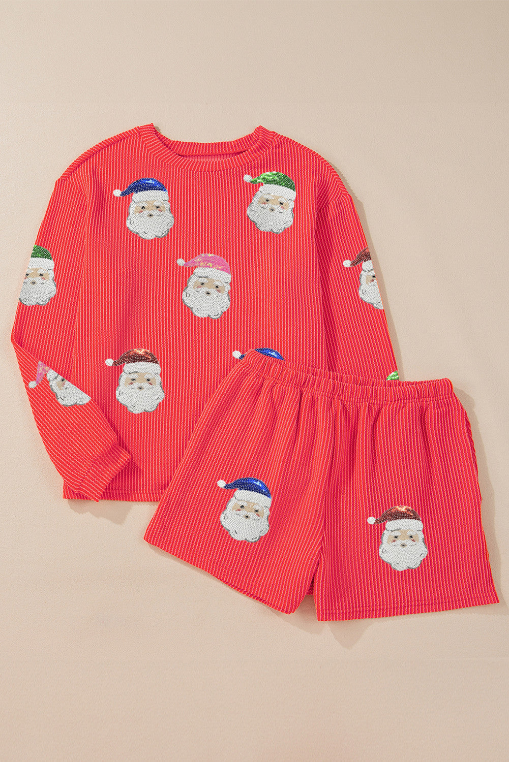 Red Christmas Sequin Ribbed Set LT