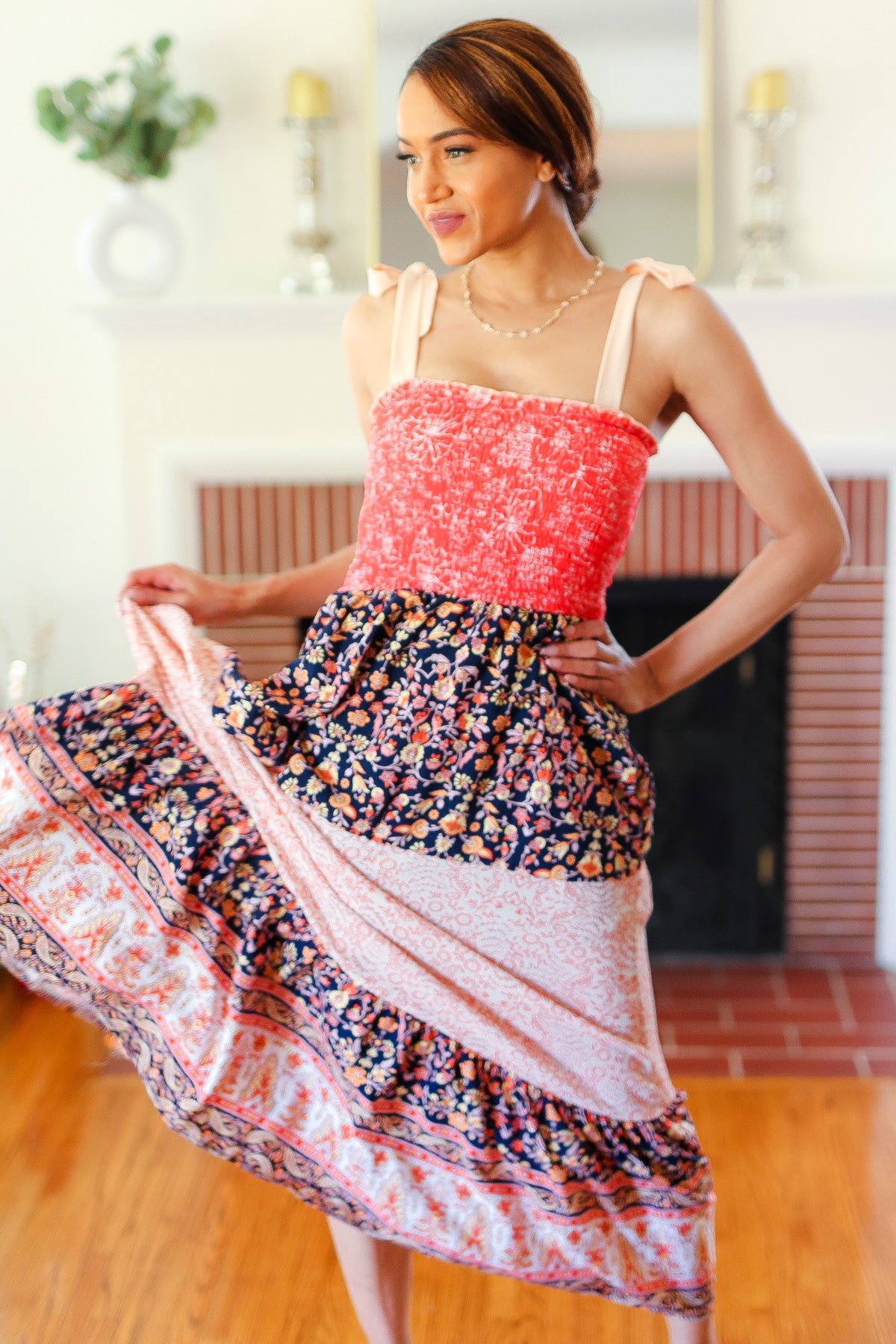 Vacay Vibes Orange Floral Smocked Tube Top Tiered Maxi Dress