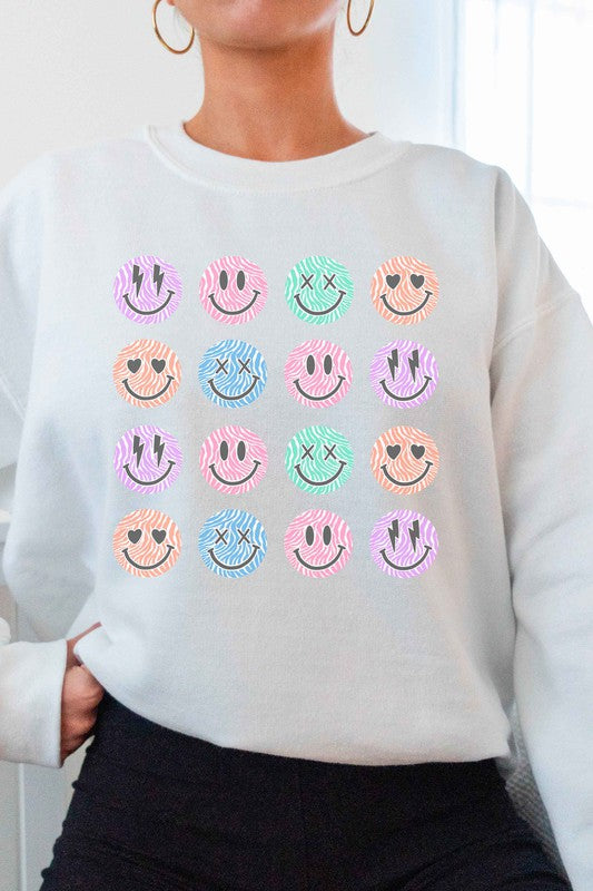 MULTI HAPPY FACE GRAPHIC SWEATSHIRT