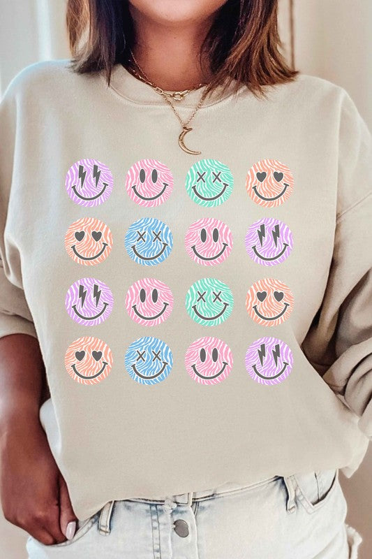 MULTI HAPPY FACE GRAPHIC SWEATSHIRT