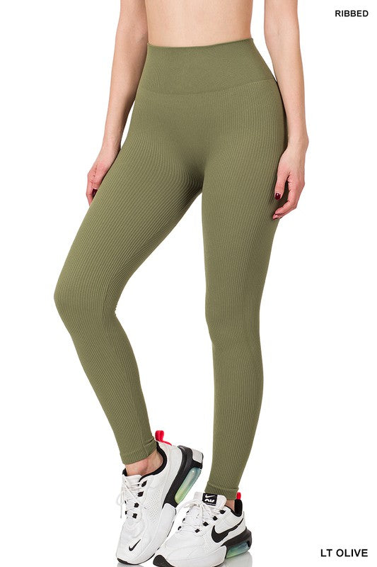 Ribbed Seamless High Waisted Full Length Leggings