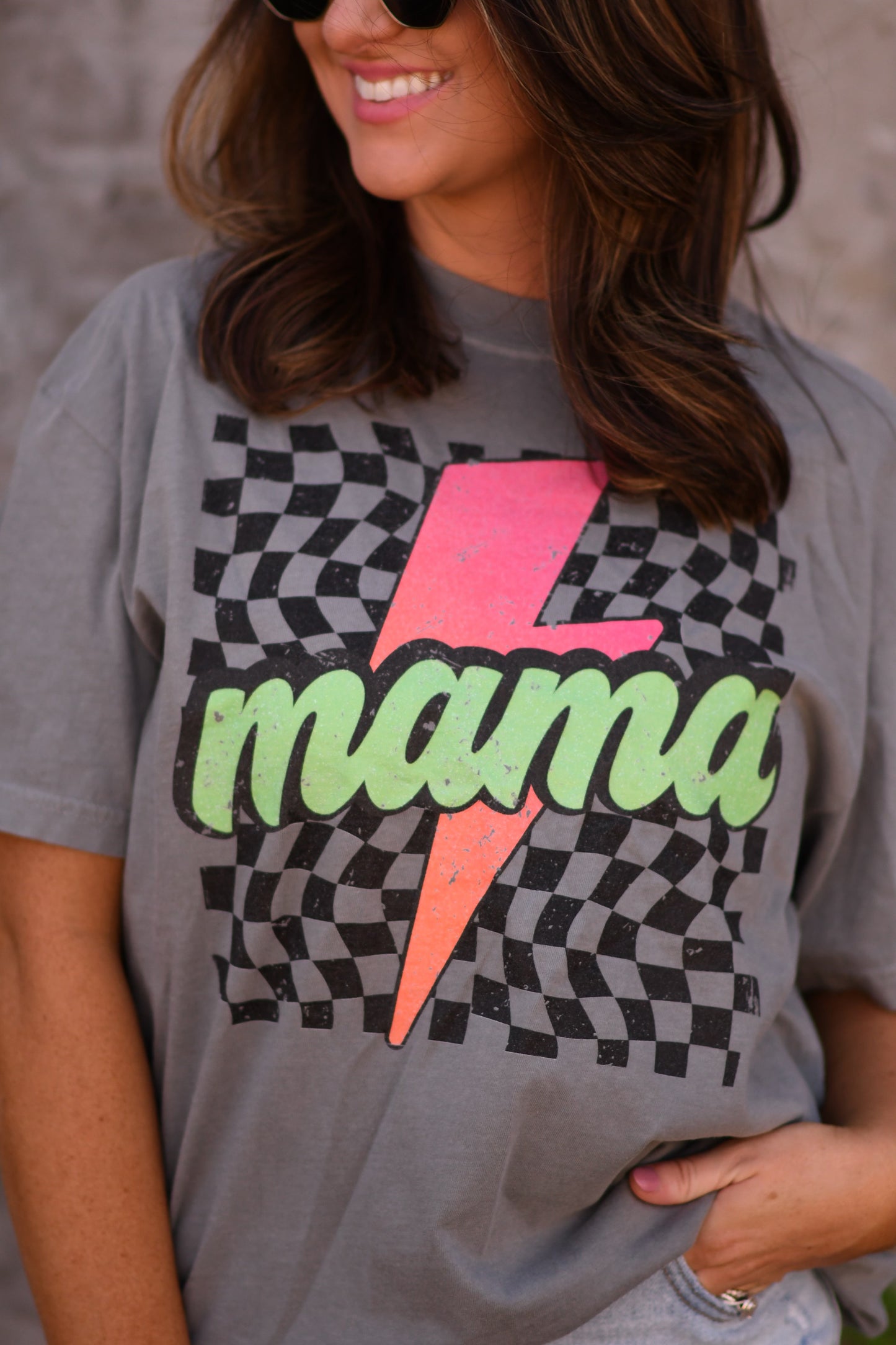 Mama Checkered Lightning Bolt Tee/Long Sleeve