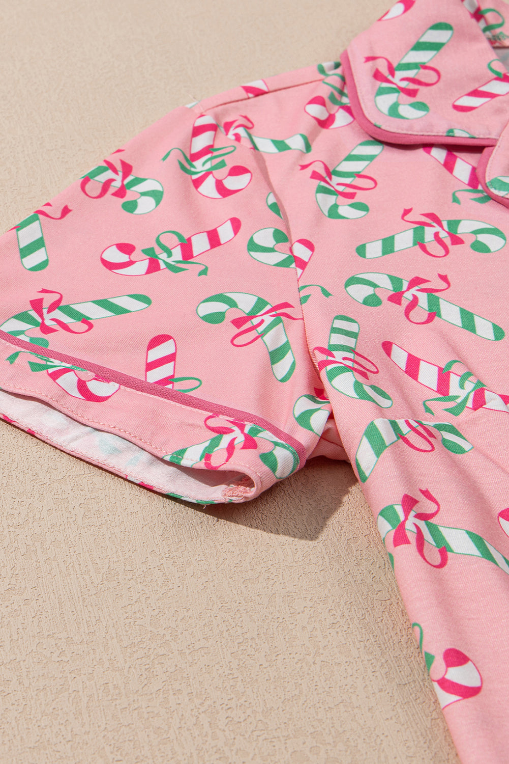 Pink Christmas Candy Cane Print Pocketed Knotted Lounge Set