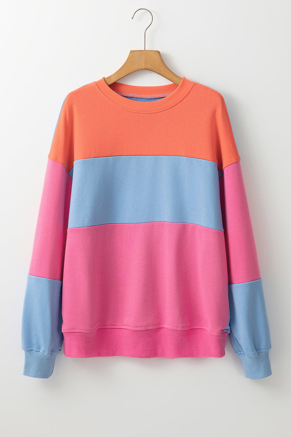 Sky Blue Colorblock Patchwork Drop Shoulder Sweatshirt