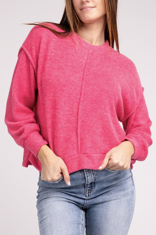 Brushed Melange Hacci Hi-Low Hem Sweater