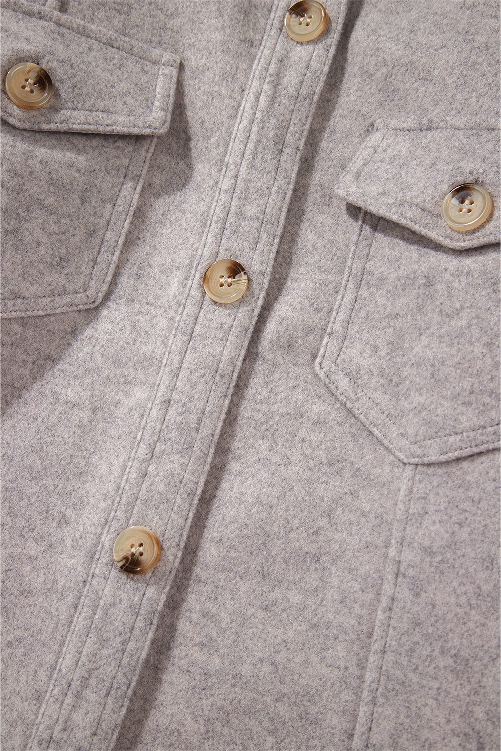 Light Grey Turn Down Collar Flap Pockets Buttoned Shacket