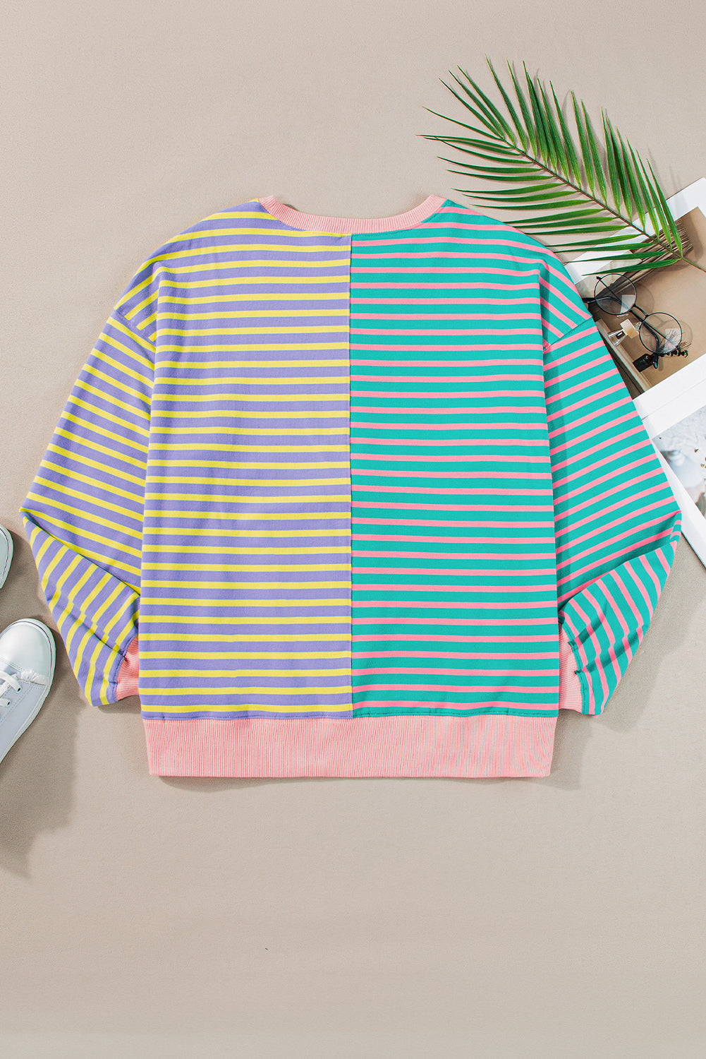 Brown Stripe Casual Stripe Colorblock Drop Shoulder Oversize Sweatshirt