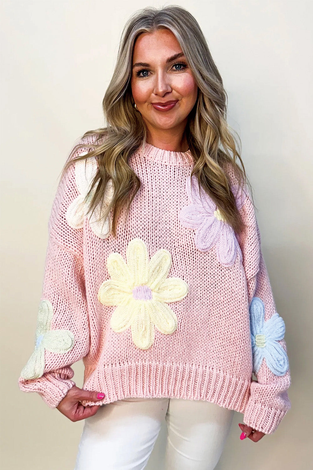 Pink Petals & Threads Embroidered Floral Sweater