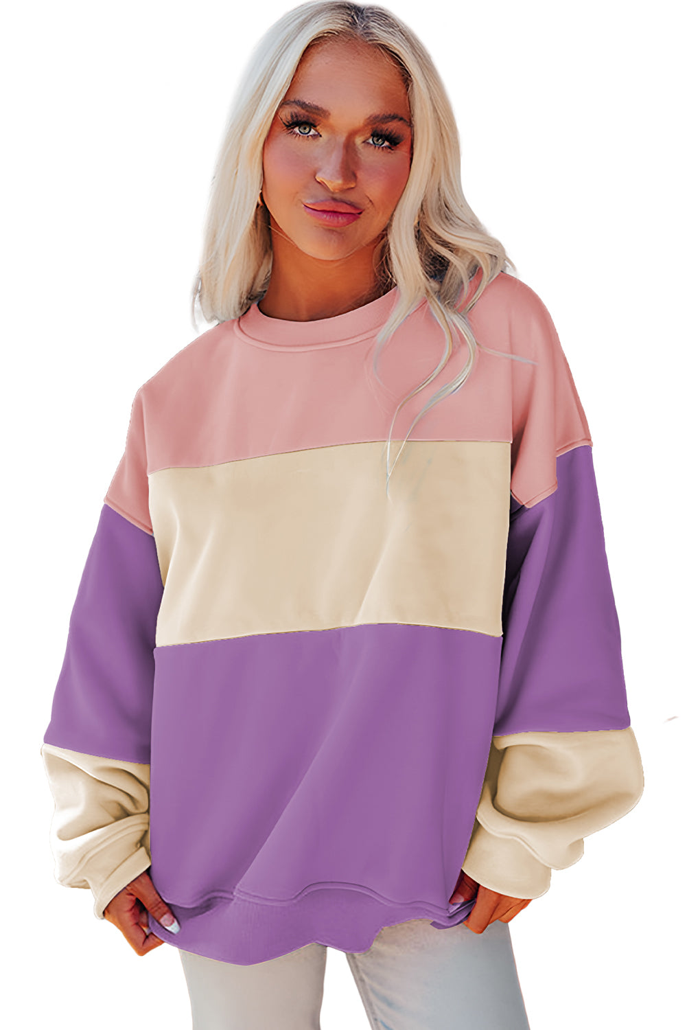 Meadow Mauve Colorblock Patchwork Drop Shoulder Sweatshirt