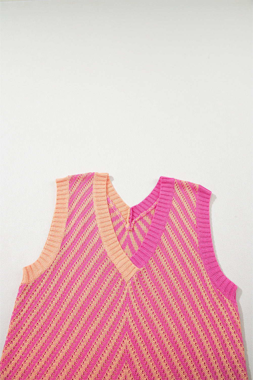 Strawberry Pink Contrast Chevron Knit V Neck Sweater Vest