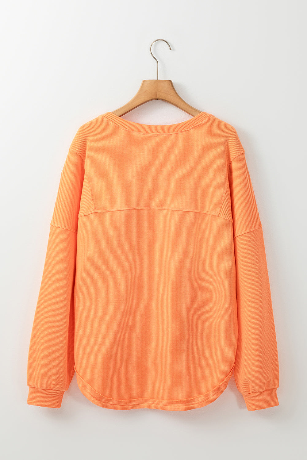 Grapefruit Orange Solid Color Textured High Low Long Sleeve Top