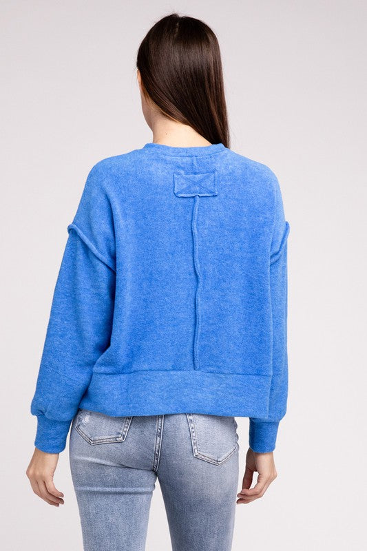 Brushed Melange Hacci Hi-Low Hem Sweater