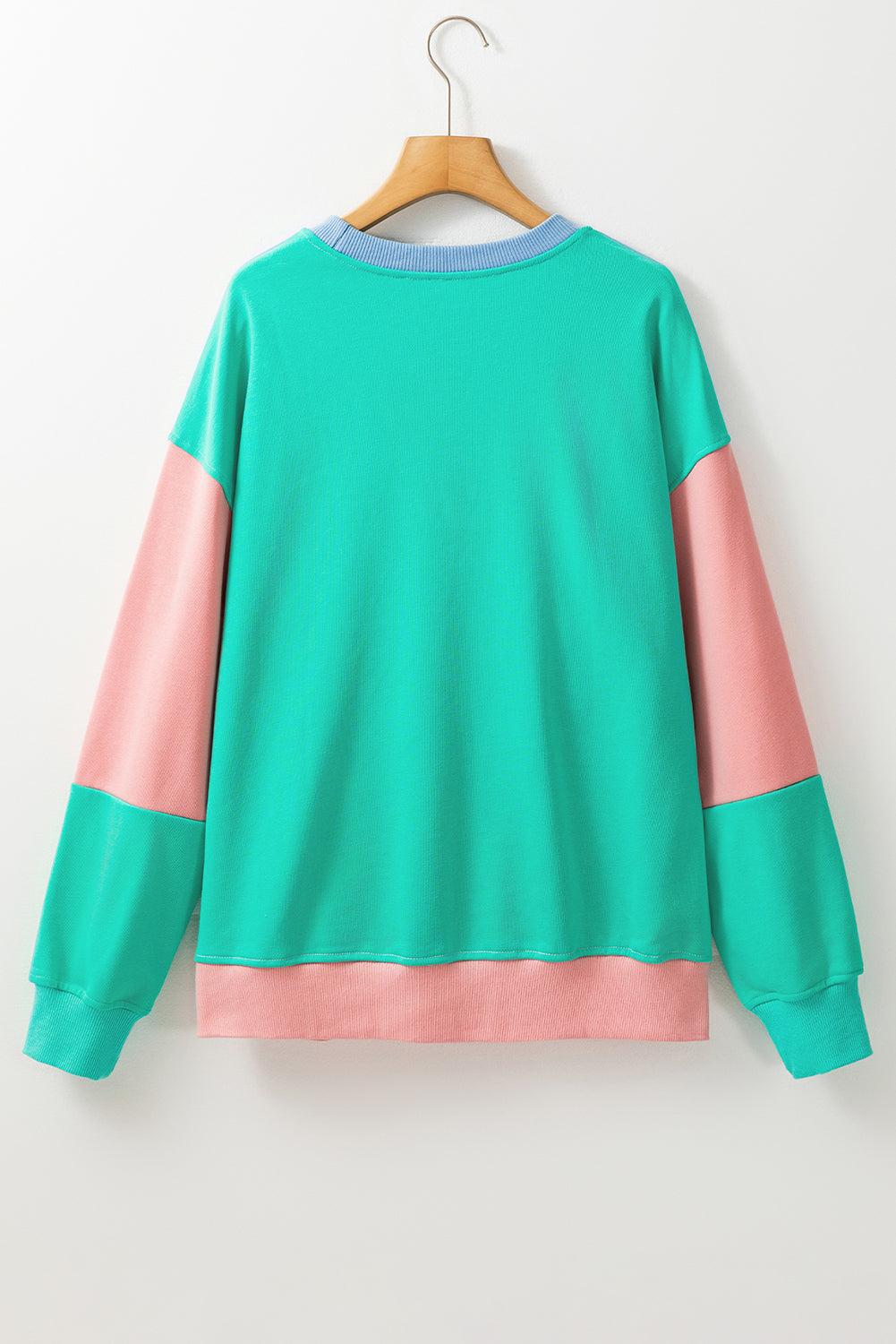 Sky Blue Colorblock Patchwork Drop Shoulder Sweatshirt