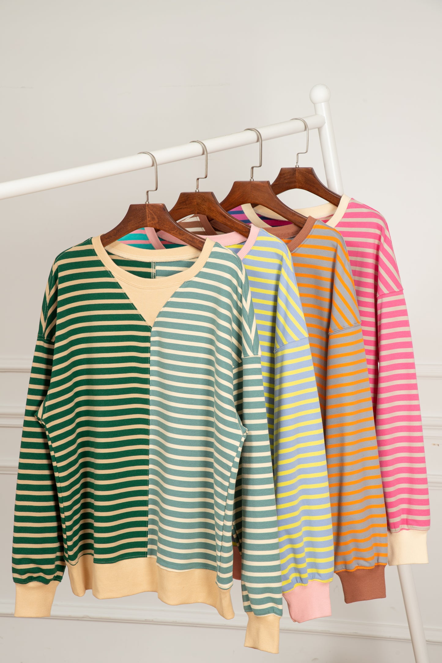 Brown Stripe Casual Stripe Colorblock Drop Shoulder Oversize Sweatshirt