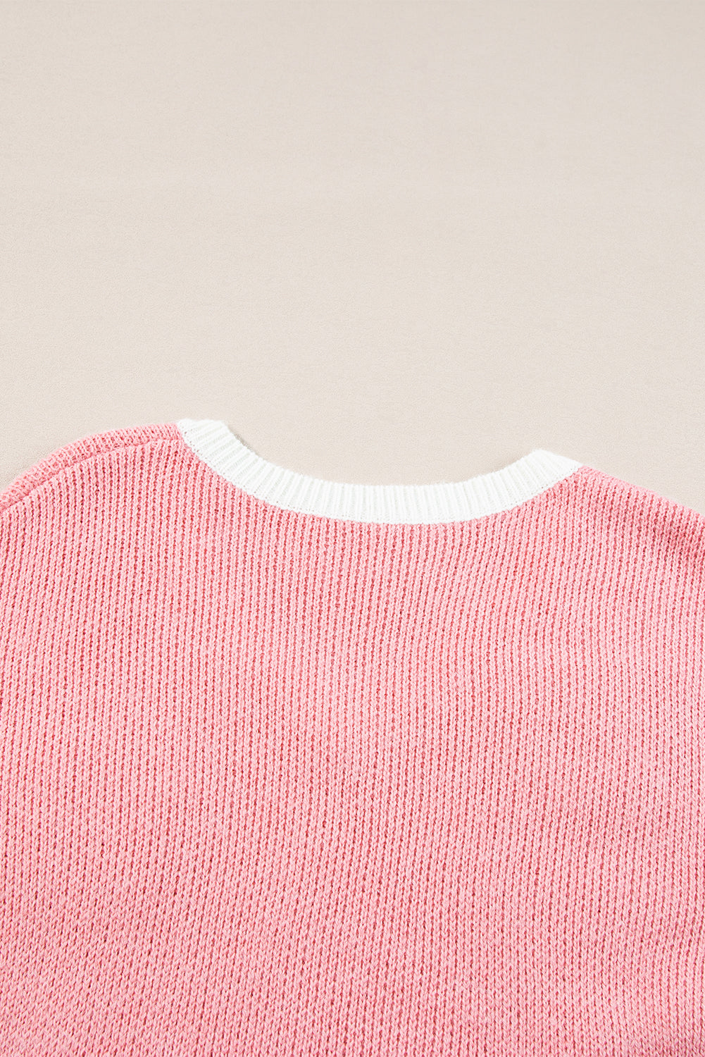 Pink Flower V Neck Dropped Shoulder Sweater