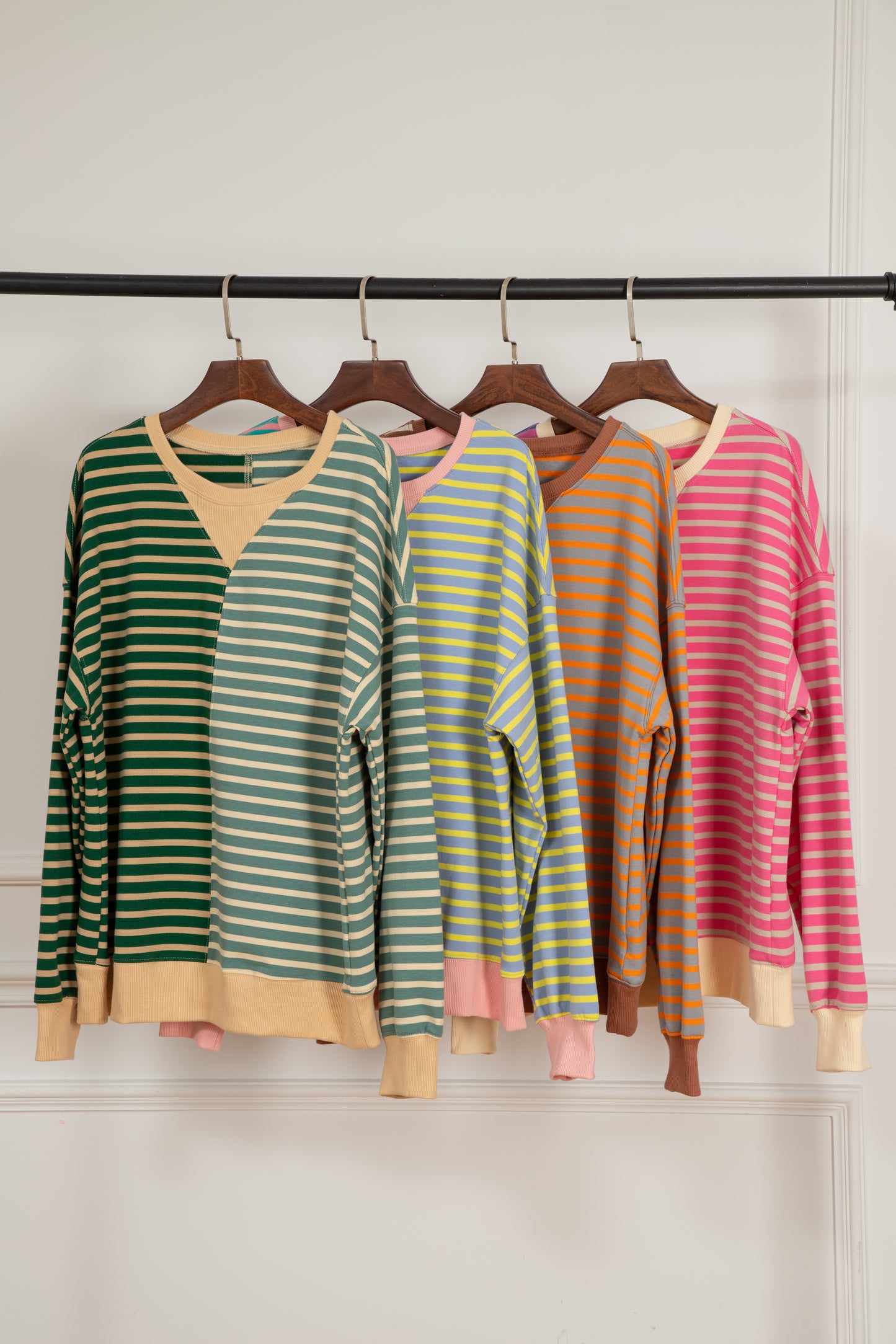 Brown Stripe Casual Stripe Colorblock Drop Shoulder Oversize Sweatshirt