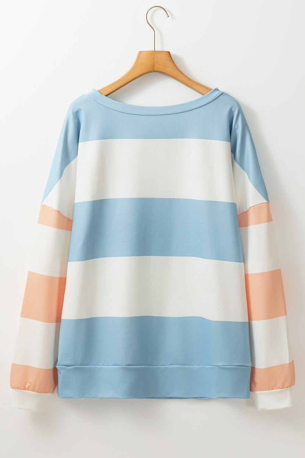 Light Pink Colorblock Striped Drop Shoulder Long Sleeve Top