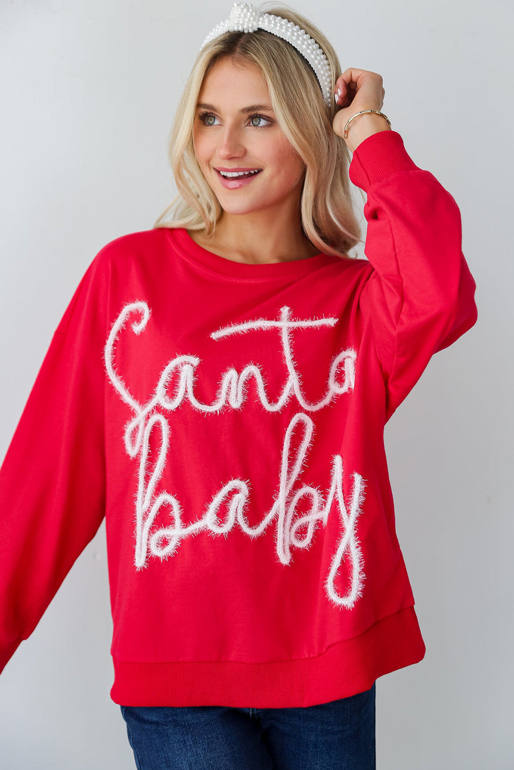 Fiery Red Christmas Santa Baby Tinsel Graphic Sweatshirt