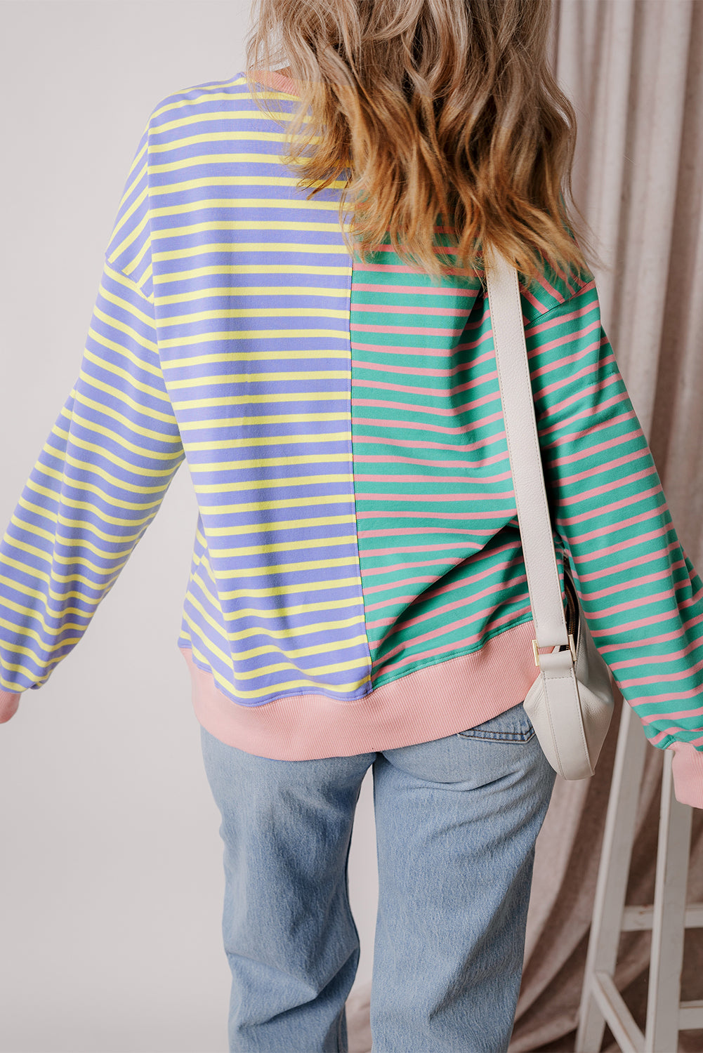 Brown Stripe Casual Stripe Colorblock Drop Shoulder Oversize Sweatshirt