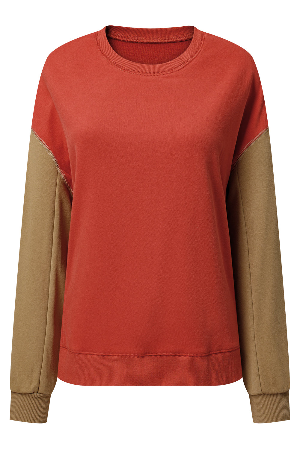 Mineral Red Two Tone Patchwork Drop Shoulder Pullover Sweatshirt