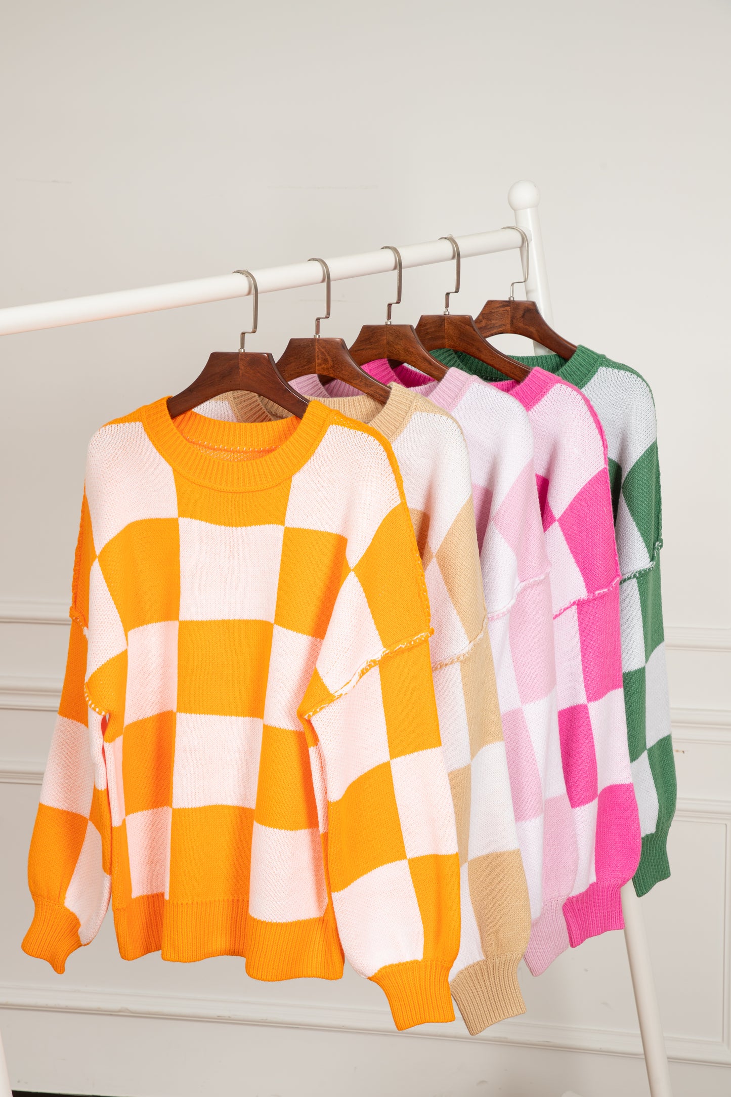 Rose Stripe Checkered Bishop Sleeve Sweater