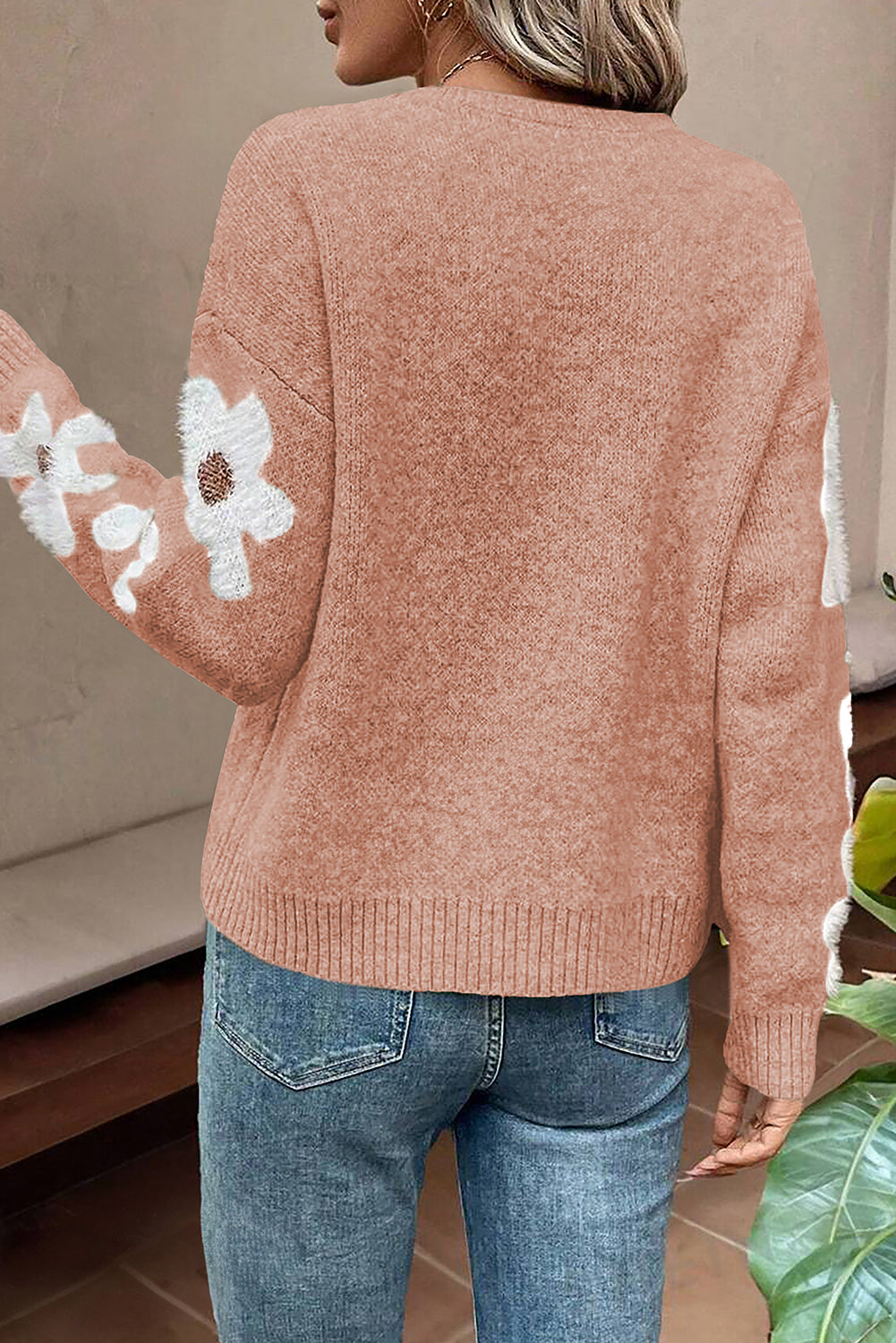 Jet Stream Flower Sleeve Drop Shoulder Sweater