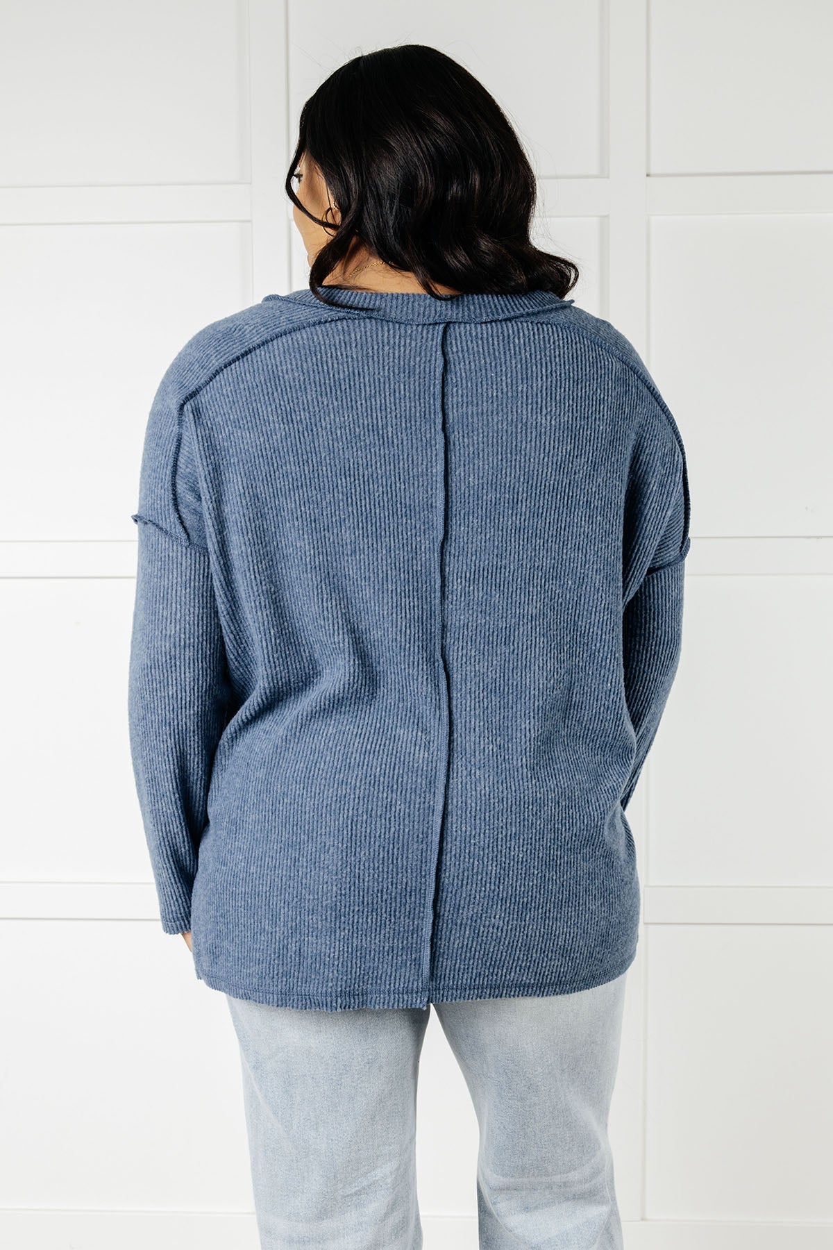 Basically Freezing Brushed Hacci Top in Dusty Blue