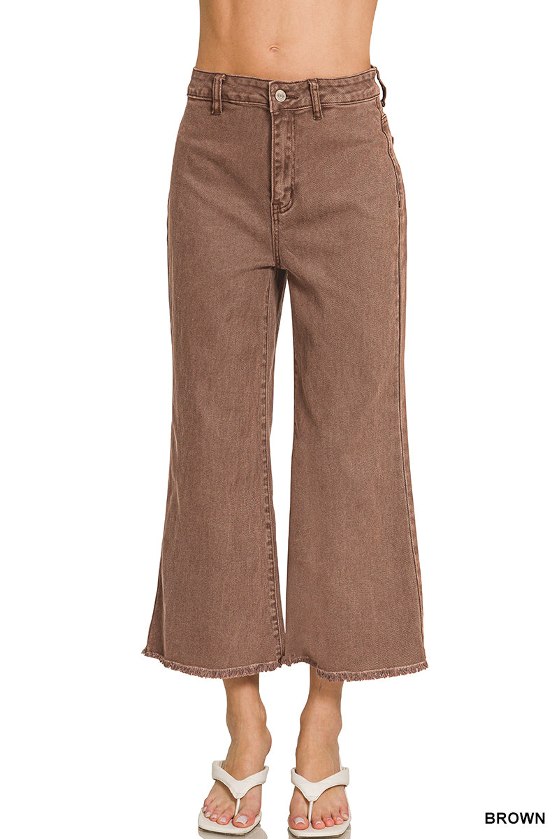 Cropped Frayed Hem Straight Jeans Zenana