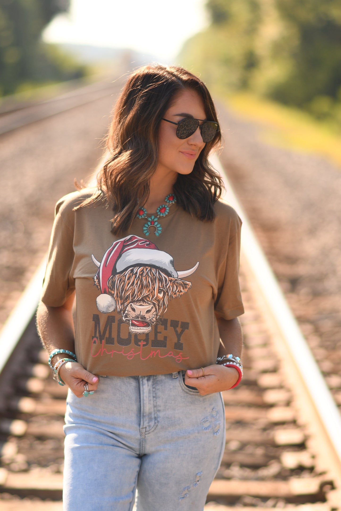 Mooey Christmas Highland Cow Tee