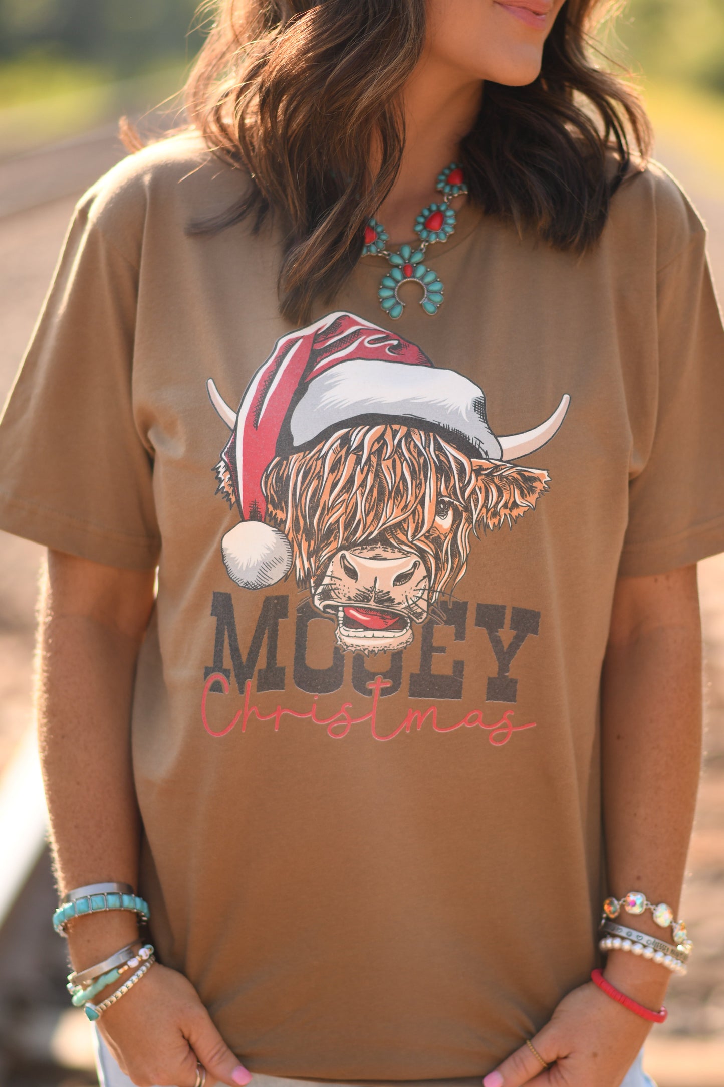 Mooey Christmas Highland Cow Tee