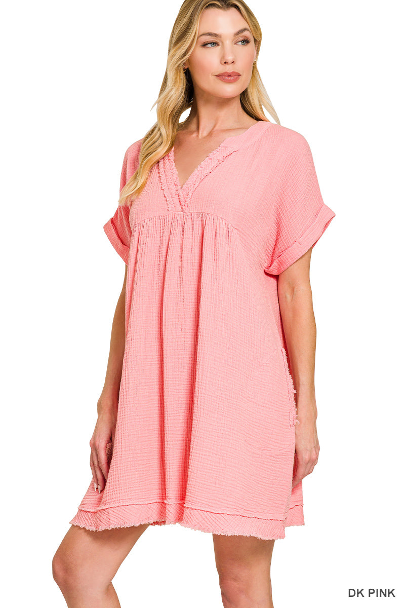 Zenana Double Gauze Raw Edge Dress
