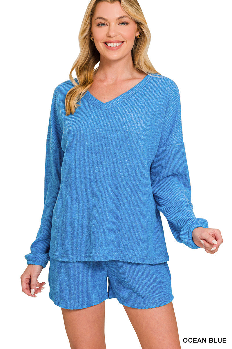 Ribbed Long Sleeve Shortie Set Zenana