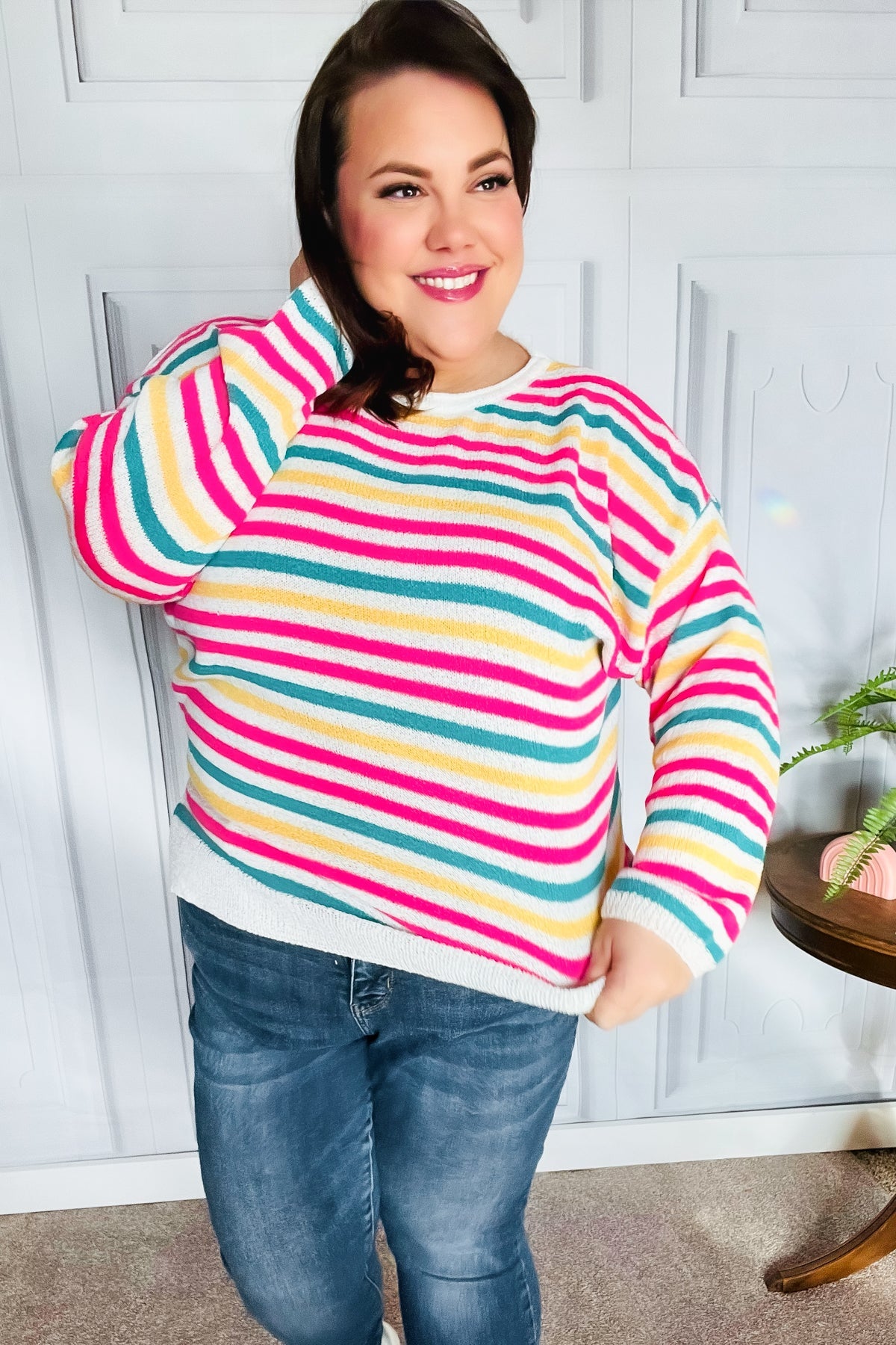 Bold & Sassy Fuchsia Multi Stripe Pullover Sweater