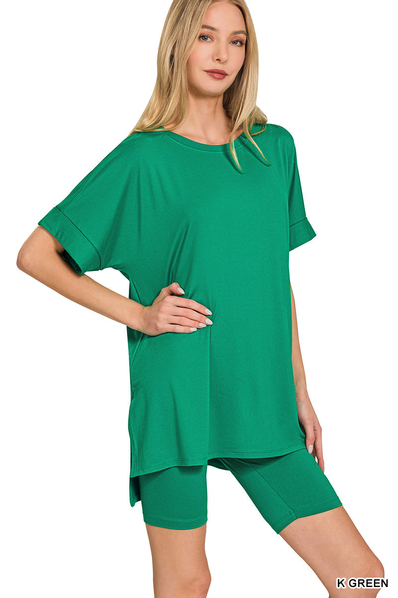 Round Neck Biker Short Set Zenana