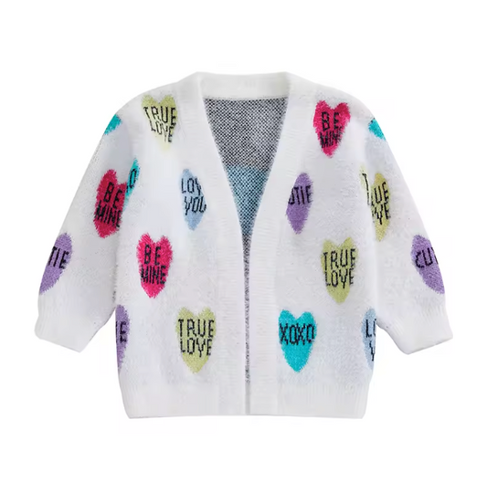 White Conversation Heart Cardigan