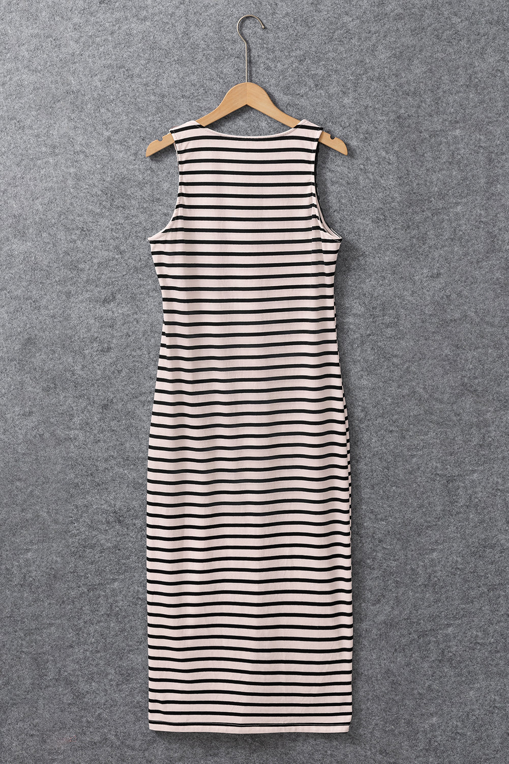 White Striped Print Sleeveless Buttoned Maxi Dress