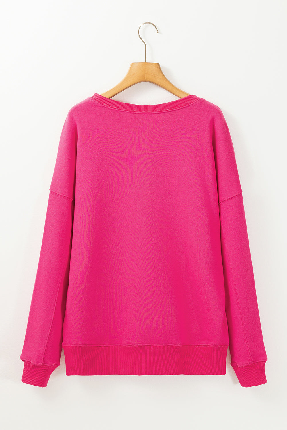 Rose Red Drop Shoulder Crisscross Stitching Pocketed Loose Sweatshirt