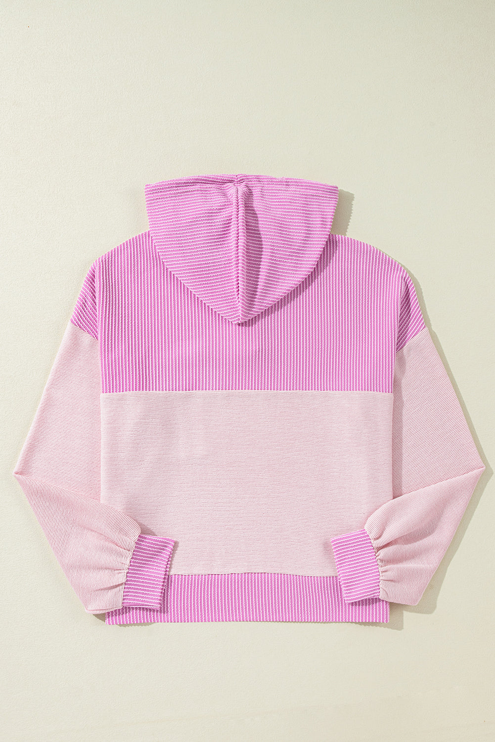 Light Pink Corded Colorblock Patch Pocket Drawstring Hoodie