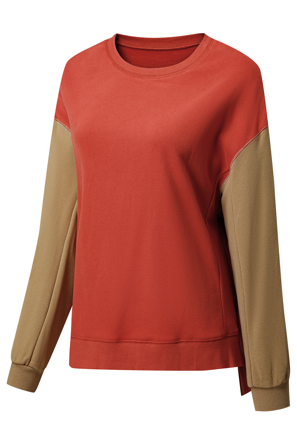 Mineral Red Two Tone Patchwork Drop Shoulder Pullover Sweatshirt