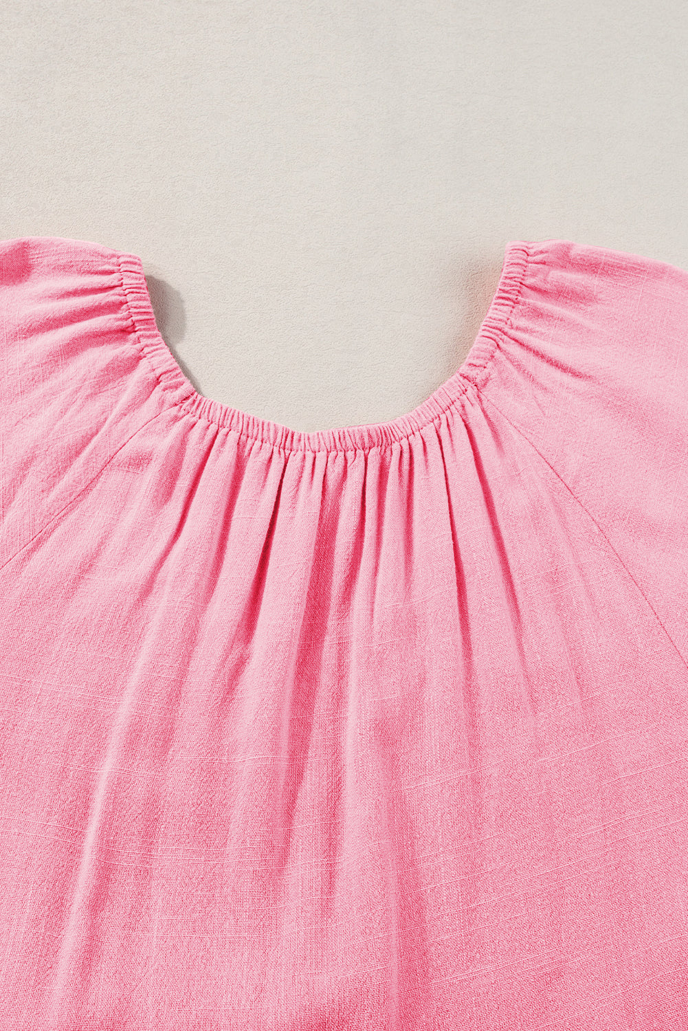 Strawberry Pink Puff Sleeve V Neck Tiered Swing Dress