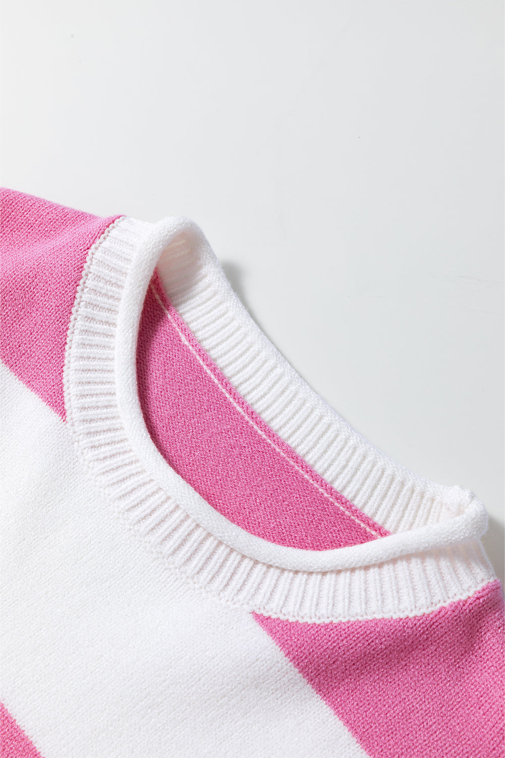 Pink Stripe Dropped Short Sleeve Lightweight Knitted Top