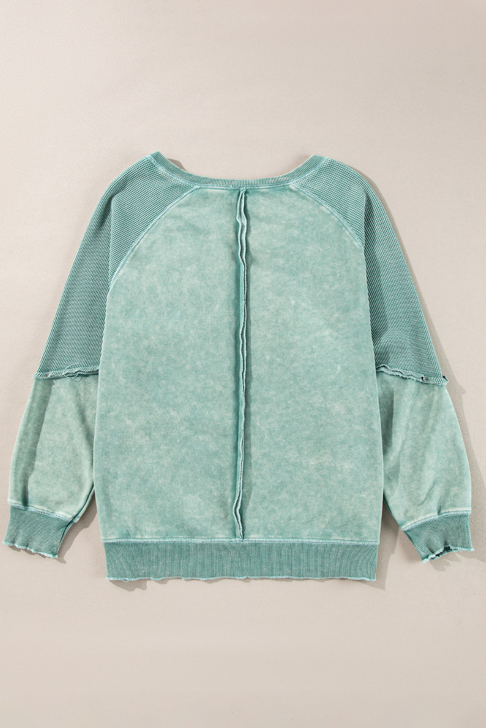 Orchid Petal Solid Waffle Knit Patchwork Raglan Sleeve Sweatshirt