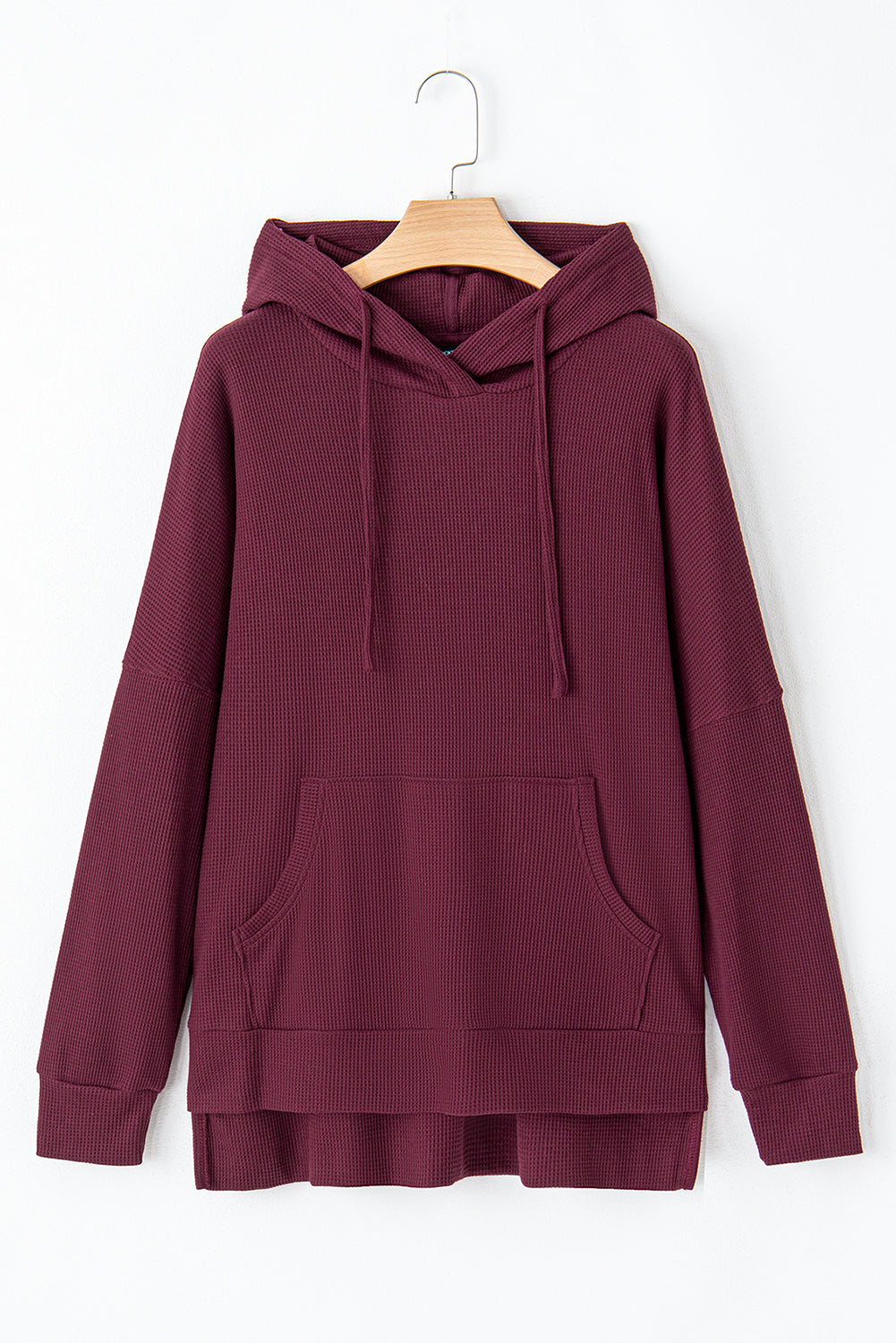 Coffee Waffle Knit Fleece Lined High Low Oversized Hoodie