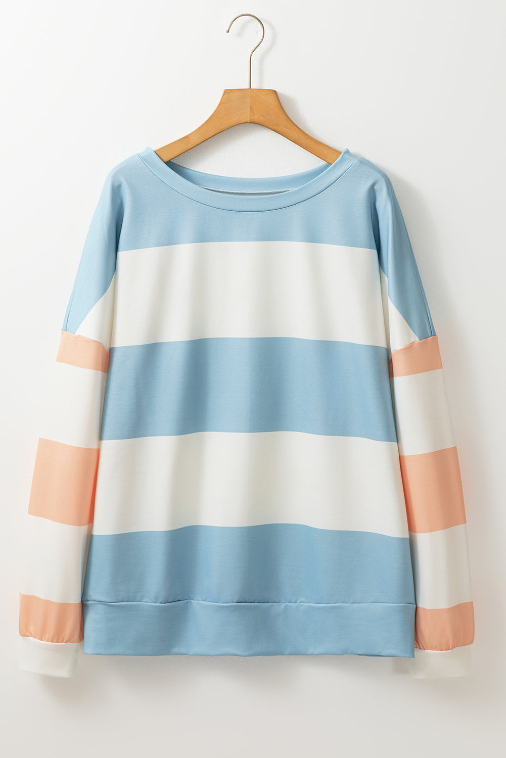 Light Pink Colorblock Striped Drop Shoulder Long Sleeve Top