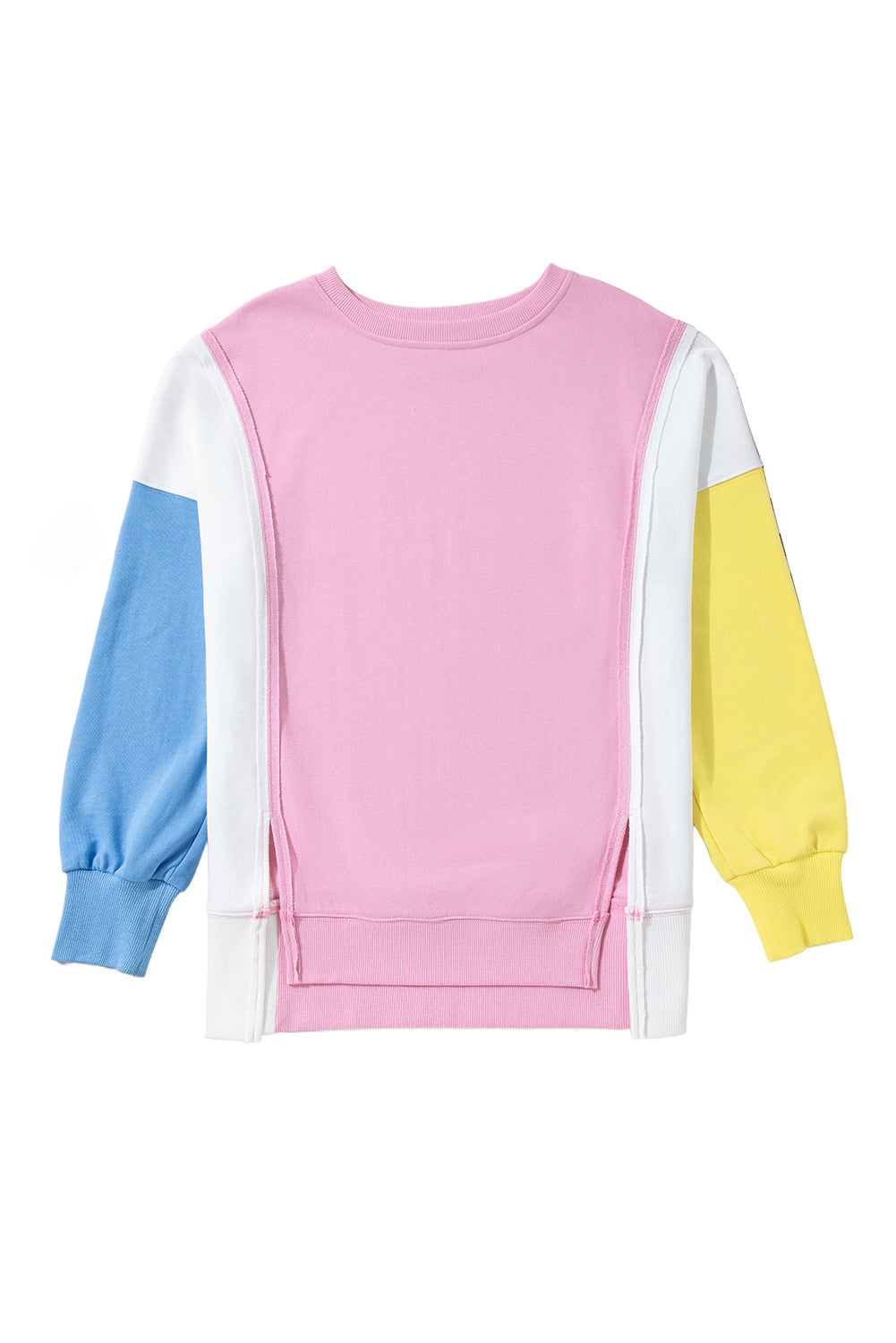 Bonbon Color Block Exposed Seam Side Slits Crewneck Sweatshirt