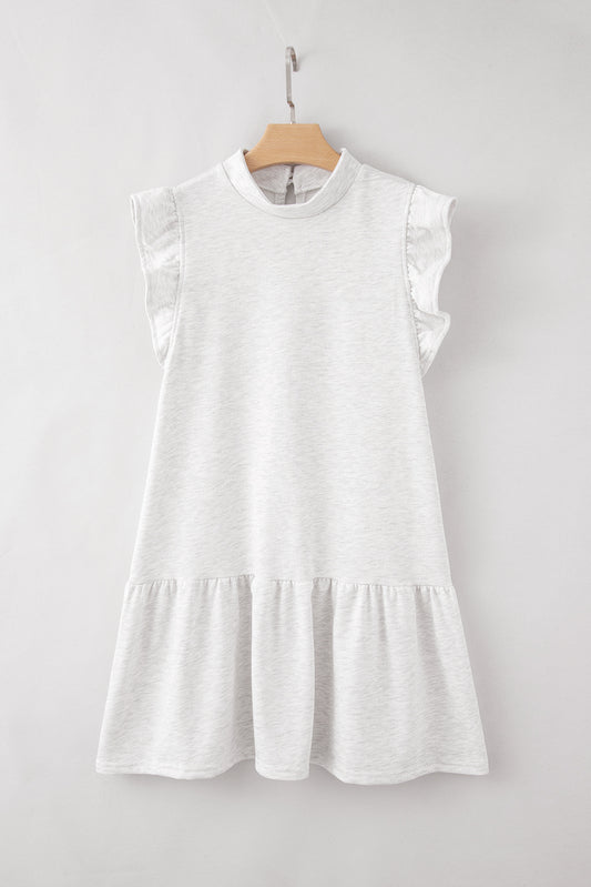 White Flutter Sleeve Crew Neck Shift Dress