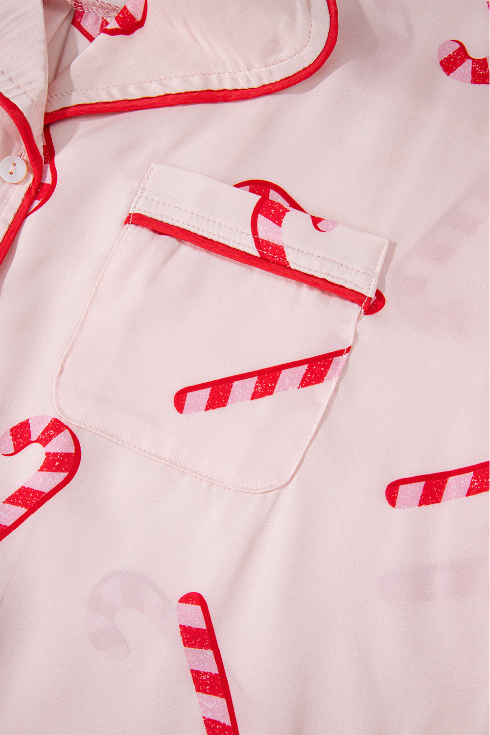 Pink Christmas Candy Cane Print Shirt and Shorts Pajama Set