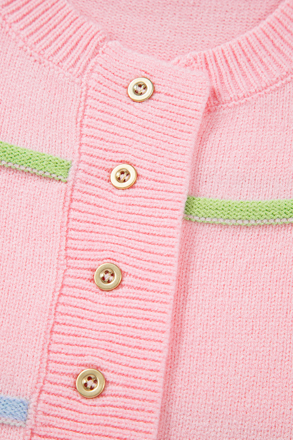 Pink Rainbow Stripes Drop Shoulder Baggy Henley Sweater