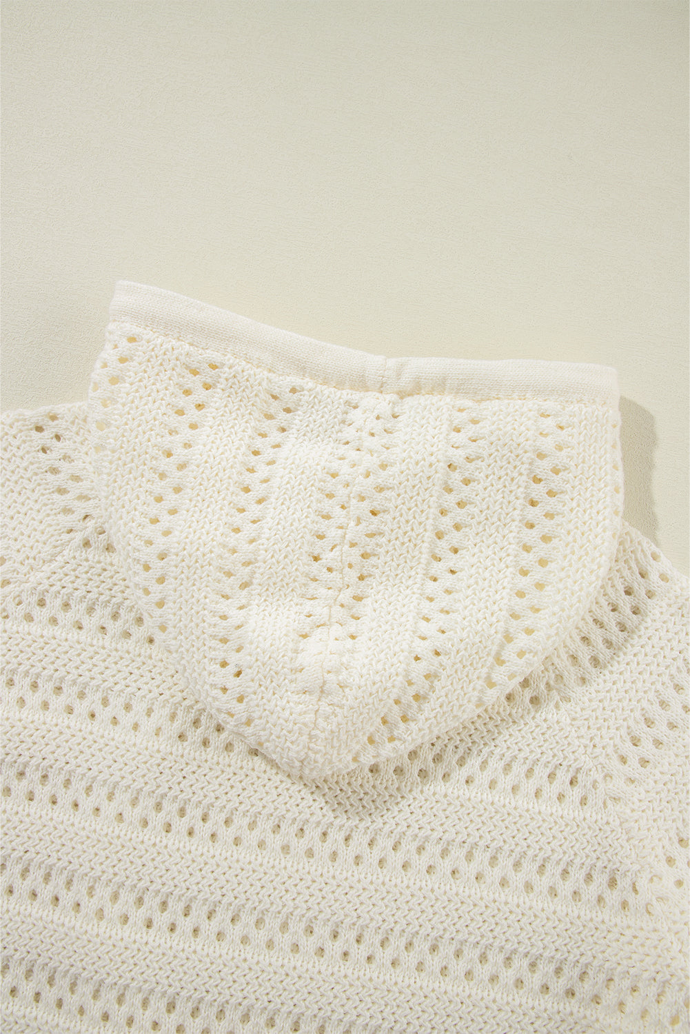 White Pointelle Knit Raglan Sleeve Hooded Sweater