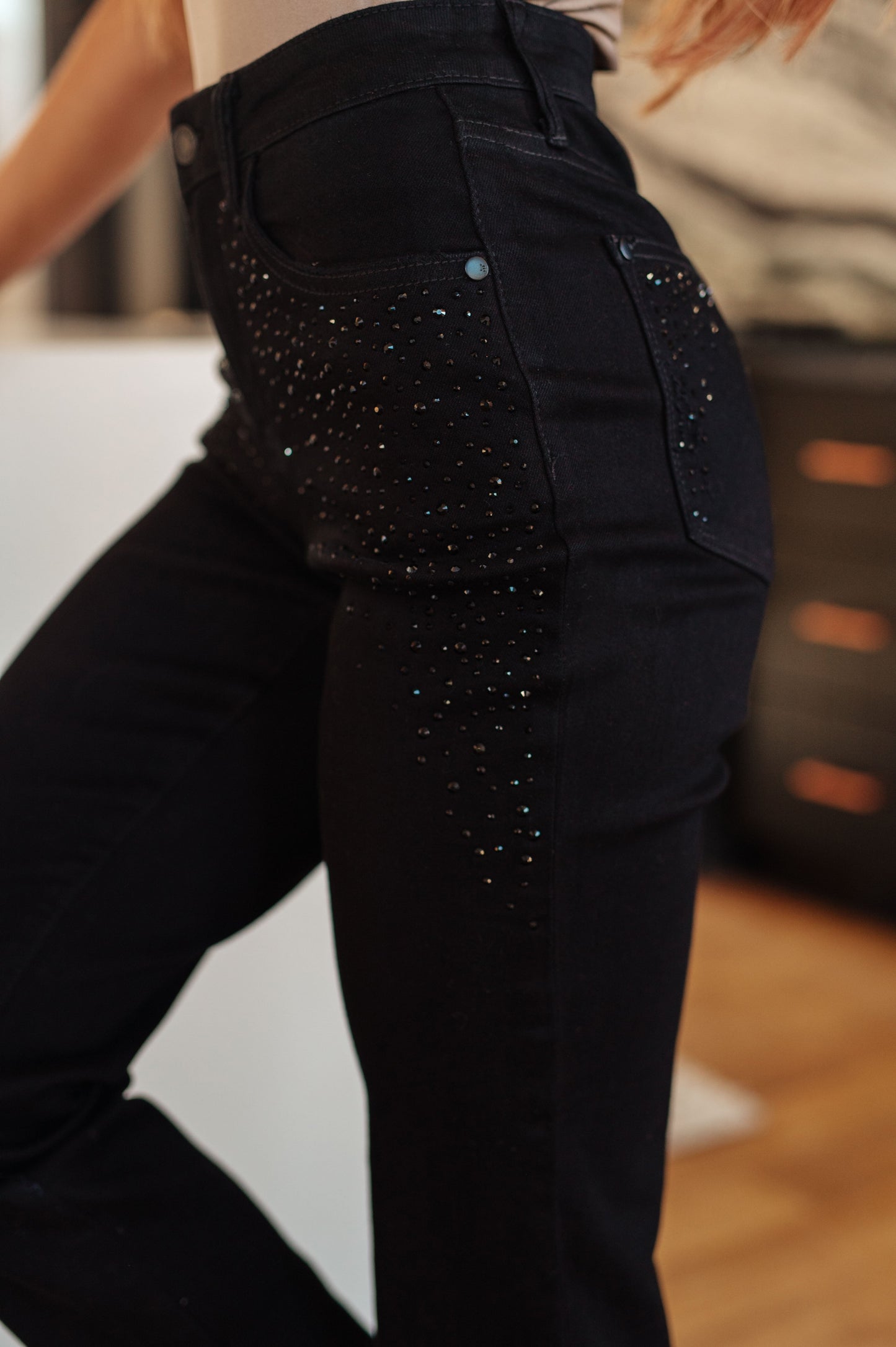 Judy Blue Reese Rhinestone Slim Fit Jeans in Black